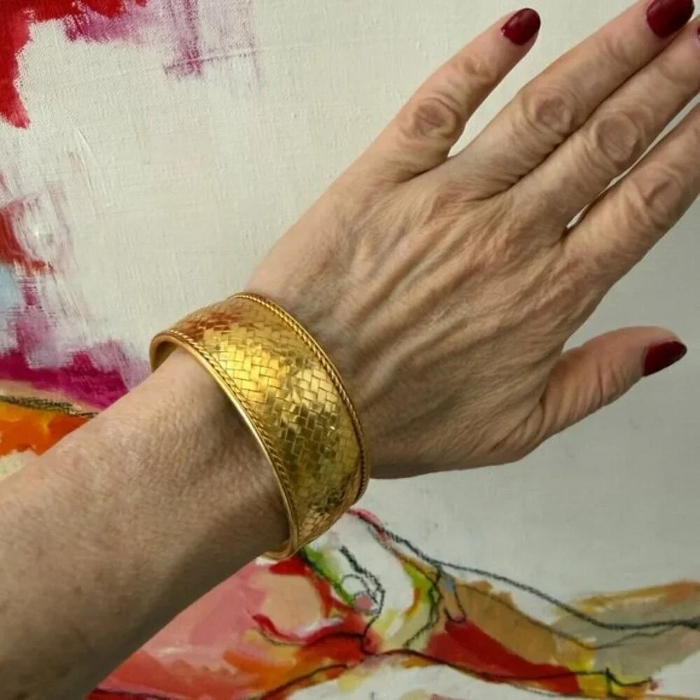 Gold Plated Sterling Silver Basketweave Cuff Bracelet
